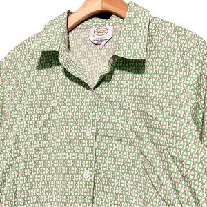 Talbots Women’s Size XL Green White Pink Chain Link Button Up Oversized Shirt